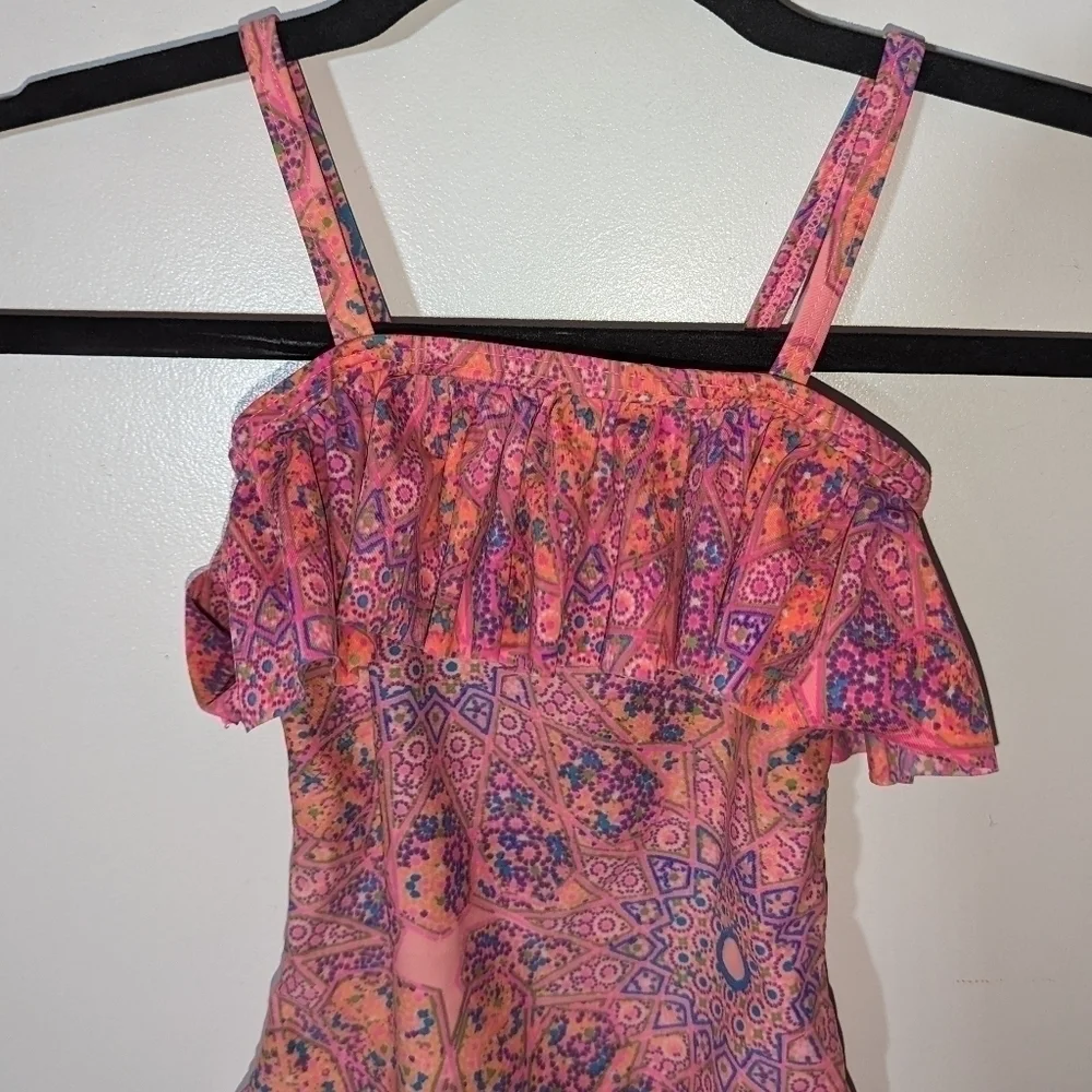 Wave Zone Girl's Ruffled One Piece Swimsuit Sz S (6-6x)